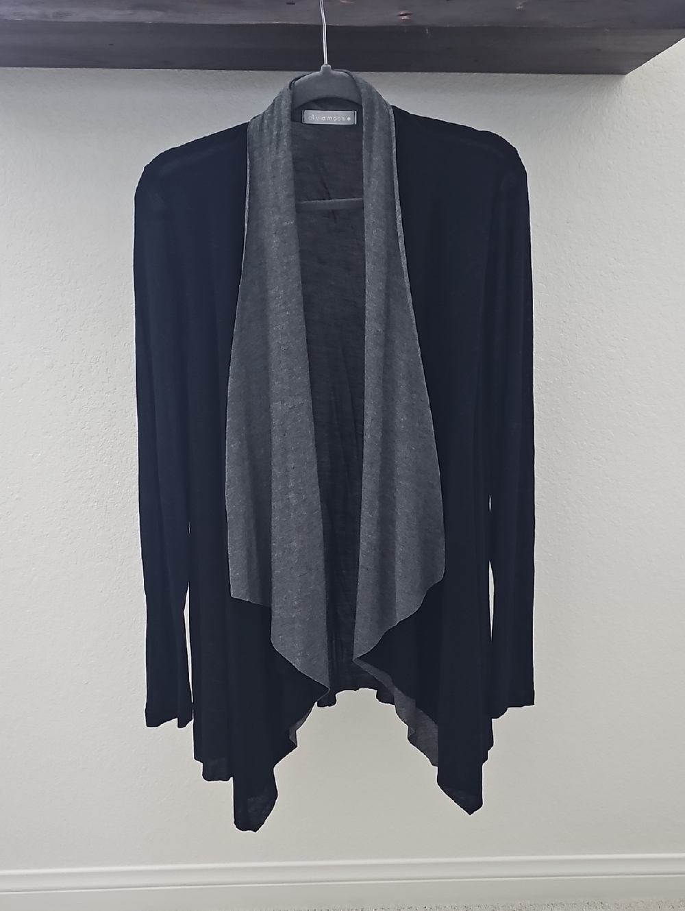 Olivia Moon Colorblock Drape Open Front Slub Knit Cardigan Black Gray 1X